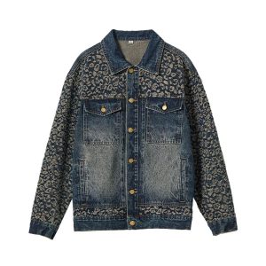 Spring jacquard denim jacket men's 2025 new American high-end stitched cotton jacket trendy casual top – Image 3