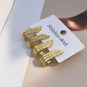 European and American cross-border earrings, light luxury high-end ear jewelry, ins titanium steel non-fading splicing U-shaped ear buckles – Image 3