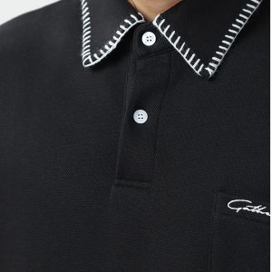 American retro heavy pique cotton short-sleeved POLO shirt summer versatile, loose and simple contrasting color special line half-sleeved men – Image 6