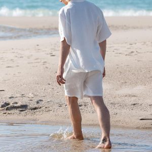 Cross-border European and American men's beach-style casual suit foreign trade spring and summer new lapel shirt shorts two-piece set – Image 4