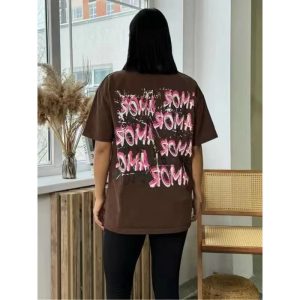 American retro cotton heavy short-sleeved T-shirt women's summer new design sense letter print loose slim top – Image 3