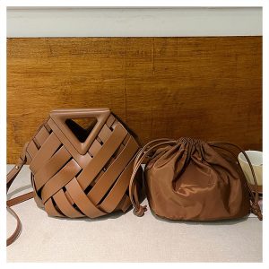 New Vegetable Basket Triangle Magnetic Buckle Woven Hollow Women's Bag Handbag One-Shoulder Crossbody Bucket Women's Bag – Image 8