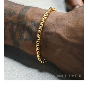 GRGR Thin 24K Gold Snake Bone Bracelet Men's Hip Hop European and American Popular Titanium Steel Gold Square Bead Bracelet Women's Sense of Luxury – Image 6