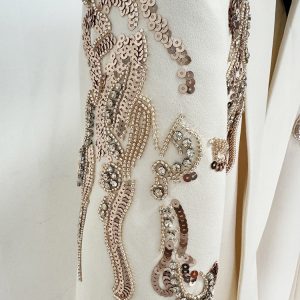 New European and American star temperament fashion heavy industry beaded and diamond shawl collar dress suit skirt – Image 8