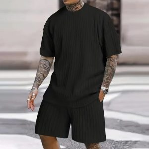 Cross-border European and American foreign trade e-commerce 2024 men's casual texture loose summer vacation suit men's short sleeve suit – Image 3