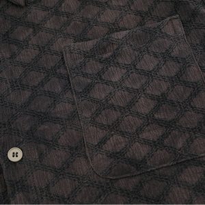 vintage vintage Maillard brown brown quilted jacquard texture wrinkled summer casual short sleeve shirt men – Image 5