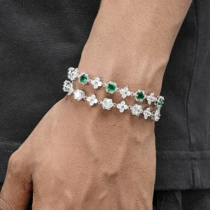GRGR color tennis chain men's European and American hip-hop versatile olive green snowflake zircon bracelet women's tennis sense of luxury – Image 4