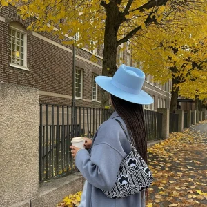 Mongshell blue rain autumn and winter Australian niche fashion shopping jazz top wool felt gift hat women's French – Image 3