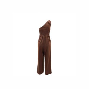 Cross-border European and American Amazon Women's Solid Color One-Shoulder Temperament Casual Bow Jumpsuit – Image 3