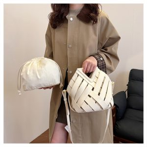 New Vegetable Basket Triangle Magnetic Buckle Woven Hollow Women's Bag Handbag One-Shoulder Crossbody Bucket Women's Bag – Image 6