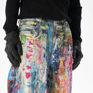 CWHAT American Retro AC Style 3D Oil Painting Digital Print Loose Straight Camouflage Baggy Jeans Men – Image 4