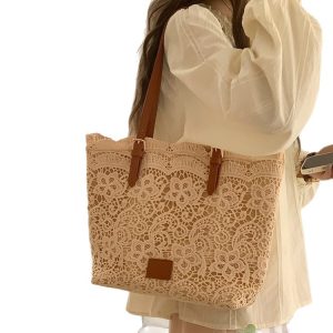 French gentle lace bag women's 2025 new large-capacity casual hand-tote bag fashionable commuter shoulder bag – Image 5