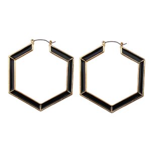 Cross-border foreign trade jewelry, European and American metal, exaggerated square diamond-shaped large earrings, black drop-glaze large earrings, women's 389 – Image 3