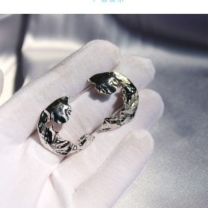 Will not collide with the avant-garde fashion European and American ins cold wind irregular art pleated earrings women's stud earrings silver needle 454 – Image 6