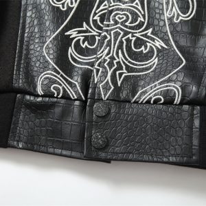 High Street Dark Cross Embroidered Baseball Jersey Jacket Men's Trendy Color-Blocked Sleeves Crocodile PU Leather Jacket – Image 7