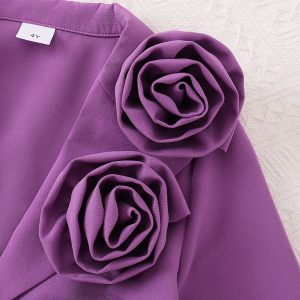 2025 cross-border girls' autumn and winter new solid color three-dimensional flower blazer camisole trousers multi-piece set – Image 11