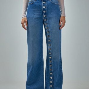 YLN0228 cross-border independent station Amazon 2025 new high-waisted heavy industry multi-button jeans women's trousers – Image 5