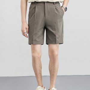 Korean slim shorts men's summer new double-pleated design casual cropped pants feel straight 5 points pants – Image 3