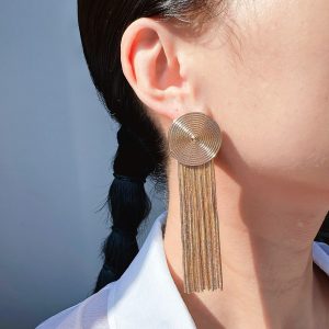 Europe and America cross-border new heavy industry gold snake bone chain tassel long earrings wholesale metal style round earrings – Image 3
