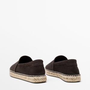 European and American men's shoes, dark coffee, brushed cowhide, casual one-footed square-toed jute sole shoes, flat and lightweight loafers – Image 4
