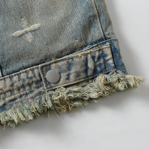 spring new American retro heavy wash and damaged raw edge denim jacket jacket for men – Image 5