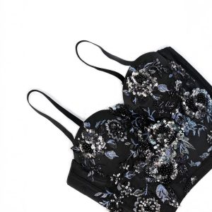 European and American hot girls sexy tops printed camisoles women wear new nailed beads and fishbone corsets inside – Image 3