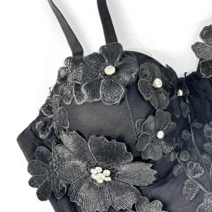 Original design, three-dimensional flowers, diamond-encrusted body shape, bandeau, wearing a herdbone top, a short fragrant style camisole for women – Image 6