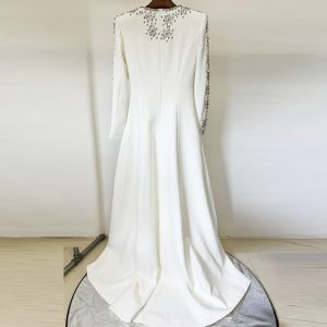 Quality spot host evening dress 2025 star series heavy industry beads and diamonds front slit small trailing long skirt – Image 3