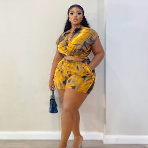 European and American women's clothing, short sleeves, lapels, plus size printed shirts, casual shorts, African fashion, loose cross-border two-piece women – Image 5