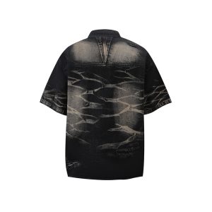 Men's Wear 2025 niche pleated design washed denim shirt ruffian jacket short sleeves – Image 6