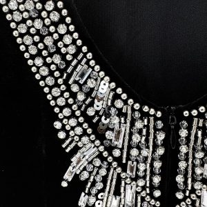 Spot Spring 2025 New European and American Star Fashion Heavy Industries Beaded Open Back Gold Velvet Dress Long Skirt Dress – Image 4