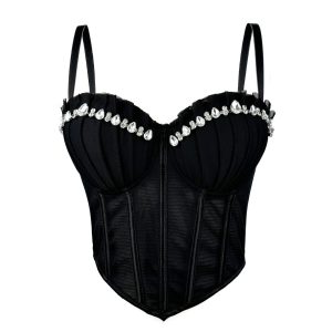 In winter, the new rhinestone pleated high-end design inner fish small camisole, European and American wear herringbone corset – Image 4