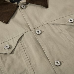 Mountain outdoor canvas cargo jacket men's spring and autumn sports multi-pocket design stitching contrast lapel jacket – Image 6