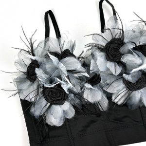Autumn and winter new European and American cross-border foreign trade sexy hot girls with three-dimensional flower tassel suspender fishbone corset – Image 4