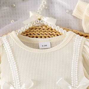 Infant and children's clothing Korean version of cross-border autumn waffle balloon sleeve mesh Ha clothes can be opened + foot socks + headwear – Image 7