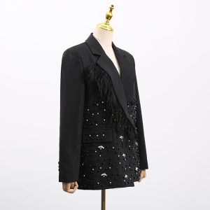 Fashion design blazer women's 2025 autumn new elegant feng shui rhinestone splicing high-end long-sleeved suit – Image 3