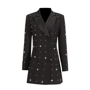 European and American style jacket women's 2025 autumn new fashion personality lapel slim diamond design solid color blazer – Image 4