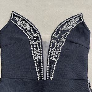New bandeau hand-stitched diamond amazon foreign trade bandage dress evening bandage dresses – Image 5