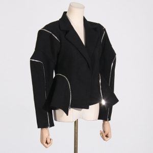 2025 autumn new personality trend style zipper splicing deconstructed design sense irregular high-end sense suit woman – Image 3