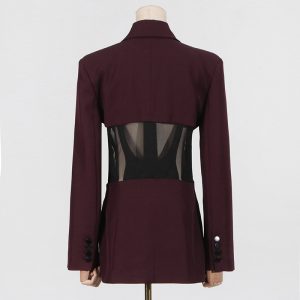 Fall 2025 New French Herringbone Tunic Mesh Splicing Slim Design See-through Formal Small Blazer for Women – Image 6