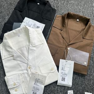 Italian retro casual Cuban collar long-sleeved shirt men's double pocket white shirt – Image 4