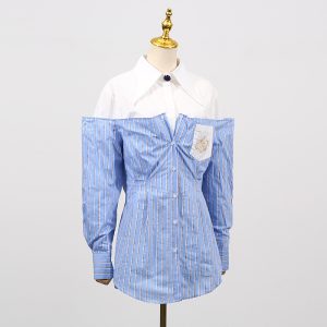 Simple commuter style top women's 2025 summer new comfortable casual fake two striped premium women's shirt – Image 3