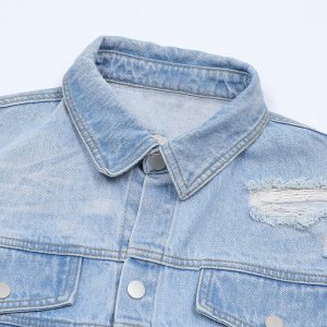 Jiaqiku men's American heavyweight, washed holes, erosion, niche denim shirts, men's cargo coats, short-sleeved ruffians – Image 7