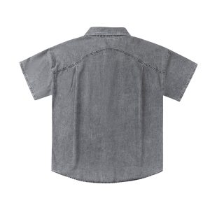 Jiayiku Men's Summer Shirt American Vintage Washed Denim Shirt Industrial Style Deconstructed Shirt Loose – Image 4