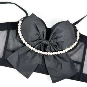 Summer new pearl bow camisole, foreign fashion, versatile herring bone corset, slim and slim temperament – Image 5