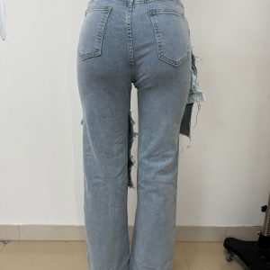 YL2475 European and American fashion loose straight wash multi-pocket patch patch wash street denim trousers – Image 5