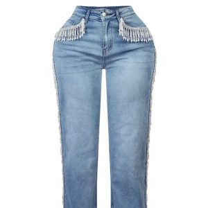 independent station cross-border straight jeans women's autumn clothes new high-waisted fashion retro tassel design sense – Image 5