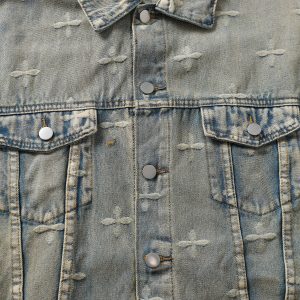 spring new American retro heavy wash and damaged raw edge denim jacket jacket for men – Image 4