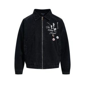 American band-print lapel jacket men's fall loose street trend badge-embellished casual canvas jacket – Image 3
