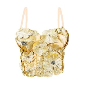 Original design, three-dimensional flowers, diamond-encrusted body shape, bandeau, wearing a herdbone top, a short fragrant style camisole for women – Image 3
